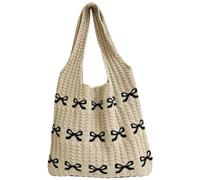 DKIIL NOIYB Knitted Shoulder Bag Crochet Shopping Bag Heart Handbag Hobo Bag Knitted Tote Bag Crochet Bag Heart Beach Bag Tote Bag Teenager Girls Shopper Bag, B1-black, 36 cm x 32 cm x 10 cm,