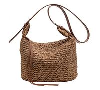 DKIIL NOIYB Straw Beach Bags for Women, Summer Straw Crossbody Bag with Zip Handmade Woven Shoulder Purse with Tassels