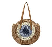 DKIIL NOIYB Straw Handbags For Women, Summer Beach Straw Bag Large Capacity Handwoven Crossbody Straw Bags With Inner And Pocket Round Woven Purse Tote Bag