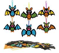DKINY 12 Pack Halloween Craft for Kids, DIY Bat Art and Craft, Foam Stickers, Make Your Own Bat Hanging Decorations for Boys Girls Activities