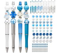 DKINY 16Pcs Beadable Pens Kit Christmas DIY Beaded Ballpoint Pens Bulk Black Ink Snowman Snowflake Pen Making Kit Make Your Own Pens for Class Christmas Students Gifts School Office Supplies
