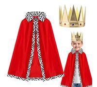 DKINY 2-Piece Kids' King Costume - Red Prince Cloak & Crown, Medieval Royal Robe Outfit for 90-135cm Boys - Nativity, Halloween, Fancy Dress, Cosplay