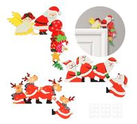 DKINY 3 Pack Christmas Door Frame Decorations, Funny Santa Claus Elk Angel Wooden Door Frame, Christmas Door Ornaments, for Xmas Home Holiday Party Decororation for Door Window DIY Craft