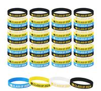 DKINY 48Pcs Class of 2024 Wristbands, 4 Colors Silicone Bracelets Graduation Gifts for Her Him 2024 Congrats Graduation Party Supplies for Students School Leavers Graduates from Teachers
