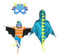 DKINY Dinosaur Cape Kids, Dragon Fancy Dress Costume, Blue Dinosaur Cloak with Mask Outfit for 90-135cm Boys Girls Toddlers Birthday Dinosaur Theme Party Masquerade Halloween