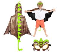 DKINY Dinosaur Cape Kids, Dragon Fancy Dress Costume, Brown Dinosaur Cloak with Mask Outfit for 90-135cm Boys Girls Toddlers Birthday Dinosaur Theme Party Masquerade Halloween