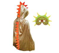 DKINY Dinosaur Cape Kids, Dragon Fancy Dress Costume, Gold Dinosaur Cloak with Mask Outfit for 90-135cm Boys Girls Toddlers Birthday Dinosaur Theme Party Masquerade Halloween