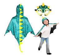 DKINY Dinosaur Cape Kids, Dragon Fancy Dress Costume, Green Blue Dinosaur Cloak with Mask Outfit for 90-135cm Boys Girls Toddlers Birthday Dinosaur Theme Party Masquerade Halloween