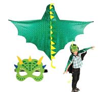 DKINY Dinosaur Cape Kids, Dragon Fancy Dress Costume, Green Dinosaur Cloak with Mask Outfit for 90-135cm Boys Girls Toddlers Birthday Dinosaur Theme Party Masquerade Halloween