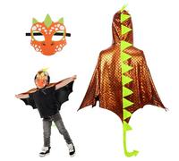 DKINY Dinosaur Cape Kids, Dragon Fancy Dress Costume, Orange Dinosaur Cloak with Mask Outfit for 90-135cm Boys Girls Toddlers Birthday Dinosaur Theme Party Masquerade Halloween