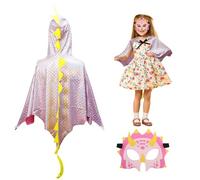 DKINY Dinosaur Cape Kids, Dragon Fancy Dress Costume, Pink Silver Dinosaur Cloak with Mask Outfit for 90-135cm Boys Girls Toddlers Birthday Dinosaur Theme Party Masquerade Halloween