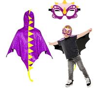 DKINY Dinosaur Cape Kids, Dragon Fancy Dress Costume, Purple Dinosaur Cloak with Mask Outfit for 90-135cm Boys Girls Toddlers Birthday Dinosaur Theme Party Masquerade Halloween