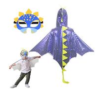 DKINY Dinosaur Cape Kids, Dragon Fancy Dress Costume, White Blue Cloak With Mask Outfit for 90-135cm Boys Girls Toddlers Birthday Theme Party Masquerade Halloween