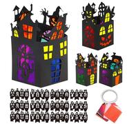 DKINY Halloween Crafts for Kids, 12 Pack Haunted House Stained Glass Paper Lanterns, DIY Creative Halloween Art Toy, Kids Activity Packs for Age 3+ Boys & Girls