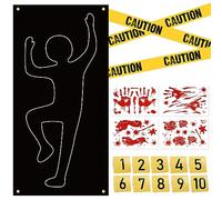 DKINY Halloween Decorations 18pcs Crime Scene Props, Do Not Enter Caution Tape Bloody Handprints Footprints Window Stickers Decal Horror for Halloween Adult Party Haunted House Decor