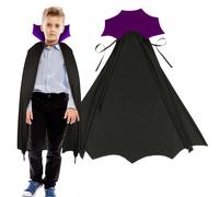 DKINY Kids Dracula Cape, Black Vampire Cape with Purple Collar, Dracula Fancy Dress Costume, Wizard Magic Cloak for Boys Girls Carnival World Book Day Halloween Role Play Party