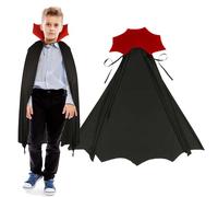 DKINY Kids Dracula Cape, Black Vampire Cape with Red Collar, Dracula Fancy Dress Costume, Wizard Magic Cloak for Boys Girls Carnival World Book Day Halloween Role Play Party