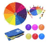 DKINY Kids Play Parachute, 8ft Rainbow Parachute Toys with 12 Thrower Balls & Handles, Childrens Outdoor Play Equipment Lawn Games Playground Activities 3 Years + Boys Girls Gift