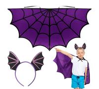 DKINY Kids Purple Spider Web Cape & Headband, Fancy Dress Up Accessory for 85-120cm Girls Boys Halloween Carnival World Book Day Cosplay Party