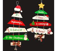 DKINY Wooden Christmas Decorations - 2pcs Merry Sign, Hanging Plaque Door With Bells, Wall Decor, Xmas Ornaments for Wall Window Home Room Indoor Outdoor
