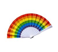 DKJAHSEK 2pcs Plastic Hand Crank Fan Foldable Rainbow Silk Fabric Pocket Fans Party Fovor Personality Dance(Color 01)