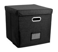 DKJAHSEK Collapsible Storage Box Foldable Organizer Large Capacity Vinyl Record Storage Box with Lid Cotton Linen Home Closet(Black)