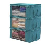 DKJAHSEK Collapsible Storage Box Non-woven Cotton Quilts, Clothing Sorting and Storage Boxes, Dust-proof Folding Organizing Bags(3pcs-Peacock blue)