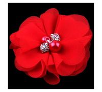 DKJAHSEK Fabric Flowers 20pcs 2" DIY Mini Chiffon Artificial Fabric Flower With Bling Rhinestone Lace Trim Patch Lace Fabric Wedding(Red)