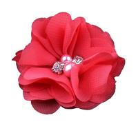 DKJAHSEK Fabric Flowers 20pcs 2" DIY Mini Chiffon Artificial Fabric Flower With Bling Rhinestone Lace Trim Patch Lace Fabric Wedding(Red01)