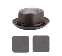 DKJAHSEK Pork Pie Hat Unisex Leather Trilby Hat Retro Autumn Porkpie Caps Vintage Jazz Hats with 2 Gray Suede Cleaning Cloth(Brown)