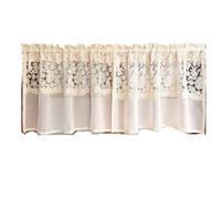 DKJAHSEK Short Curtains Romantic Flower Embroidery Short Sheer Curtain Beige Retro Lace For Living Room Bedroom Kitchen Cabinet(W150 x H50cm 1Piece)