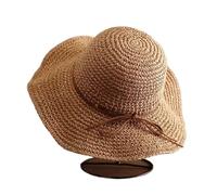 DKJAHSEK Sun Hat Wide Brim Floppy Summer Hats For Women Beach Straw Dome Weave Bucket Shade(Khaki-D)
