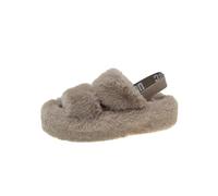DKJAHSEK Women Fuzzy Sliipers for Winter Slip on Warm Home Indoor Sandals Elegant Fluffy Open Toe Flip Flops Floor Shoes(Dark Khaki,37)