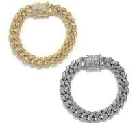 DKJEkdje 2 Pcs Diamond Cuban Link Kitten Walking Collar with Secure Buckle Pet Rhinestones Necklace Metal Chain Jewelry Accessories for Cats Dogs Kittens Puppies, Gold and Slivery (16 inch)