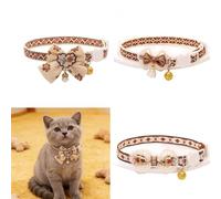 DKJEkdje 3 Pack Cute Cat Collar Set Breakaway Safety Design with Leopard and PU Leather Style Cute Breakaway Cat Necklace and PU Leather Collar for Kittens