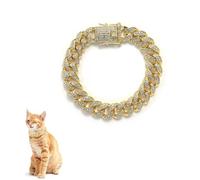 DKJEkdje Cat Chain Collar, 1 Pcs Diamond Cuban Link Kitten Walking Collar with Secure Buckle Pet Rhinestones Necklace Metal Chain Jewelry Accessories for Cats Dogs Kittens Puppies 8inch, Gold