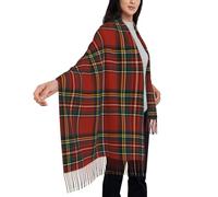 DKJlitter Scarf Wrap for Men and Women, Plaid Cashmere Feel Soft Travel Shawl for Evening Dresses, Large Warm Scarves, Red Scottish Plaid Royal Stewart Tartan, One Size