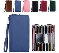 DKKD Unisex Anti-credit Card Fraud Multi-compartment Wallet, 24 Slots RFID Blocking Card Holder Large Long Leather Zipper Organizer Accordion Wallet, Huge Storage Capacity, Blue, Casual