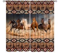 DKMQQUL Aztec Tribal Horse Curtains, Southwestern Native Aztec African Wildlife Boho Window Treatment for Kitchen Living Room Bedroom Office Drapes 2 Panel Sets, 42x45 Inch