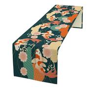 DKMQQUL Japanese Table Runner, Chinese Koi Wave Oriental Luxury Line Asian Art Table Runner for Kitchen Dinning Table Decor Wedding Party Holiday, 13x36 Inch