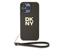 DKNY Case for iPhone 14 Pro with Metallized Logo and Wrist Strap, Brown