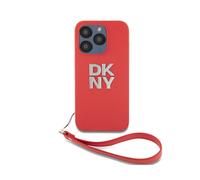 DKNY Case for iPhone 15 Pro Max with Metallized Logo and Wrist Strap, Red