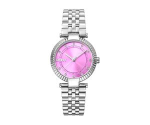 DKNY DK1L042M0045 Essential Glitz Watch Set Women's Watch with Jewellery Strap, Stainless Steel Case, Silver Colour, Pink Sunray Dial, Crystal Indices