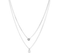 DKNY Double Pendant Necklace for Women, Gold-Tone and Silver- Tone Double Necklace options,Two Row Layered Necklace with Crystal Stone, Fashion Jewellery (Silver)