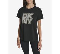 DKNY Glitter Crew Short Sleeve T-Shirt Black Women - M