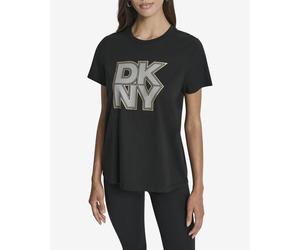 DKNY Glitter Crew Short Sleeve T-Shirt Black Women - M