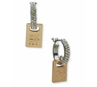 DKNY Gold & Silver Tone Pave Logo Tag Hoop Earrings