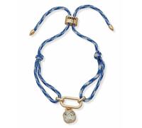DKNY Gold Tone Crystal Charm Blue Cord Slider Bracelet
