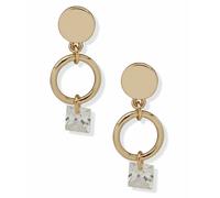DKNY Gold Tone Crystal Double Drop Earrings