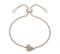 DKNY Gold Tone Crystal Heart Slider Bracelet for Women, Adjustable Chain Bracelet with Crystal stones